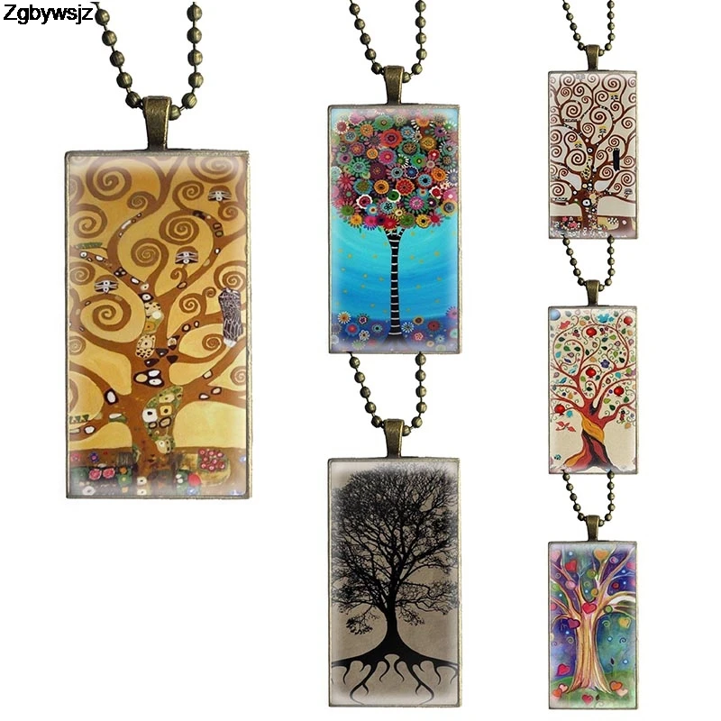 Климт Густав арт Древо жизни для подарок девочек Стекло кулон Цепочки и ожерелья