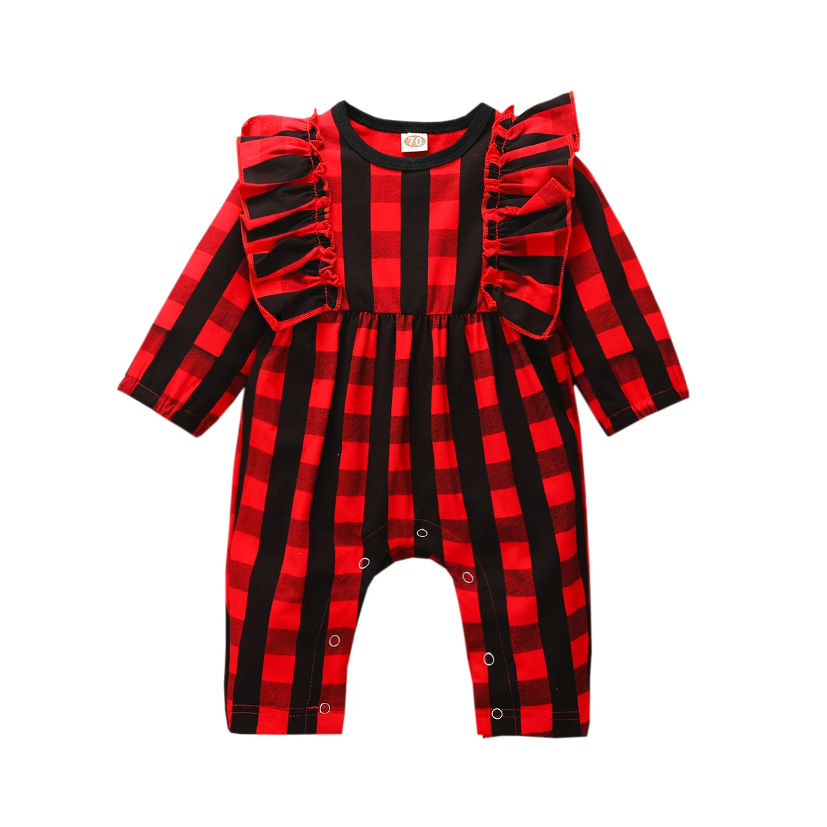 

Baby Red Plaid Jumpsuit Newborn Casual Christmas Flying Sleeve Round Neck Xmas Romper 0-24M