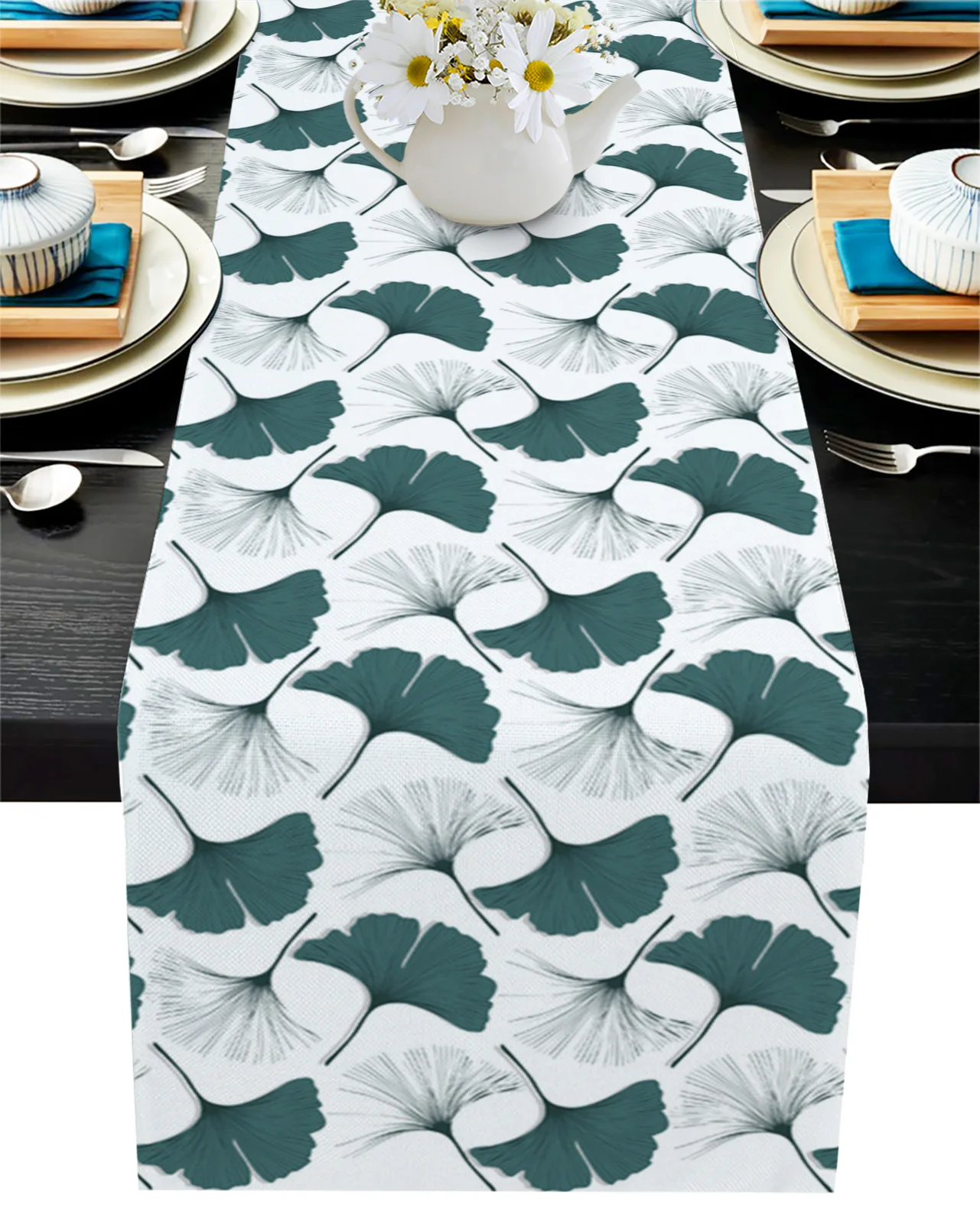 

Ginkgo Biloba Texture Leaves Flower Table Runner Home Kitchen Dining Table Decor Tablecloth and Placemats Wedding Table Decor