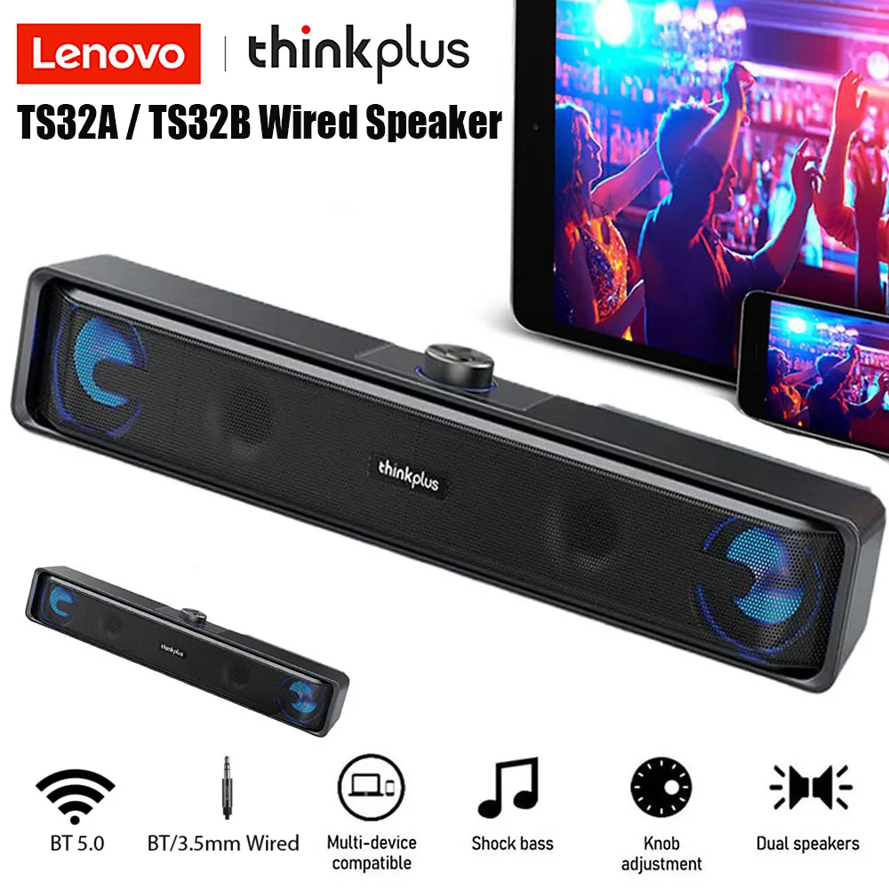 Колонка Lenovo TS32 Bluetooth 5 0 аудио кабель два режима подключения 360 ° стереозвук