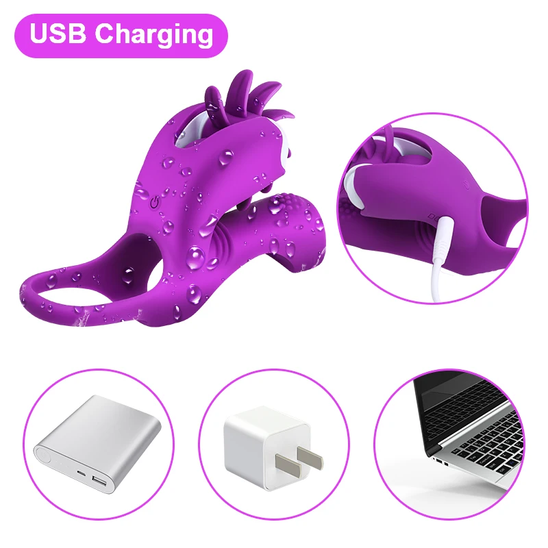 GUIMI оральный секс кольцо-вибратор на пенис вращения язык лизание Стимулятор