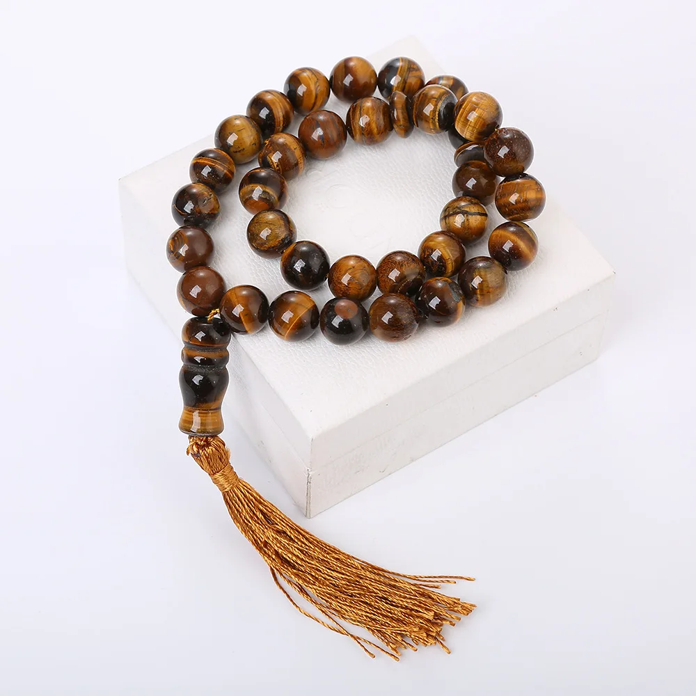 Исламский мусульманский Розарий тигр глаз камень кисточка Tasbih кулон 33 молитва