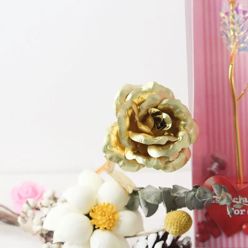 

Artificial Gold Foil Rose Romantic Fake Flower Ornament With Small Ball Light Wedding Party Decoration Valentine's Day Gift