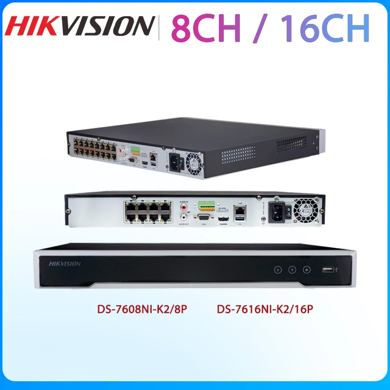 Hikvision Dual-OS Desig 4K NVR DS-7616NI-K2/16P двухстороннее аудио 16CH H.265 8MP POE до 32 IP-камер