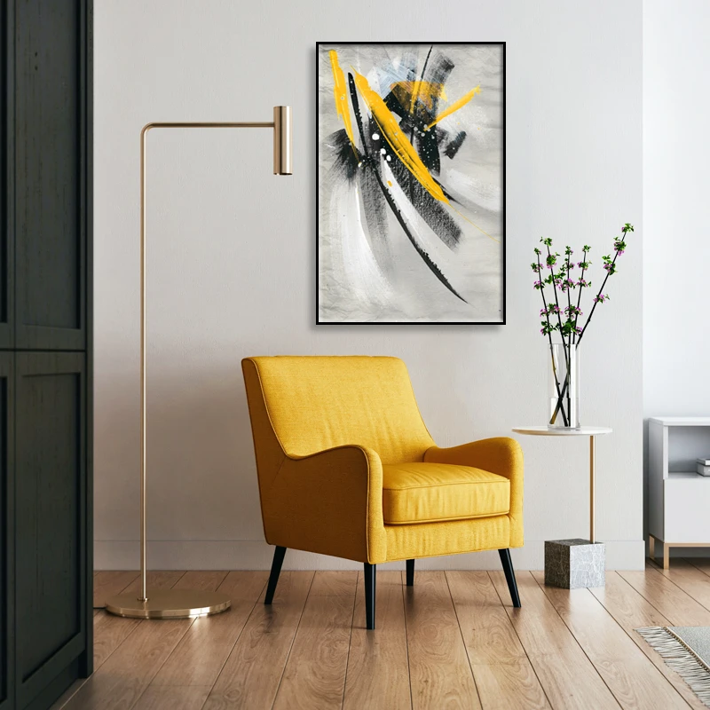 

Nordic Yellow And Black Line Ink Canvas Painting Wall Art Decor Home Decoration Abstract Print Posters For Living Room Pictures