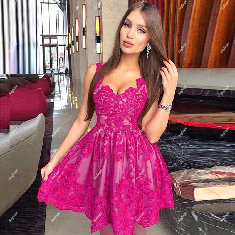 Красное ТРАПЕЦИЕВИДНОЕ короткое вечернее платье на бретельках для выпускного