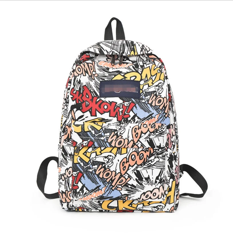 New backpack female cartoon alphabet doodle personality wild backpack men and women shoulder bag mochila