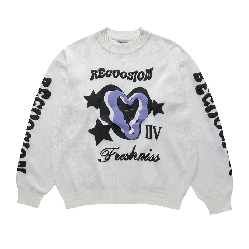 

SEVEYFAN Men's Harajuku Foam Letter Sweater Hip Hop Streetwear Loose Pullover Knitwear for Couples