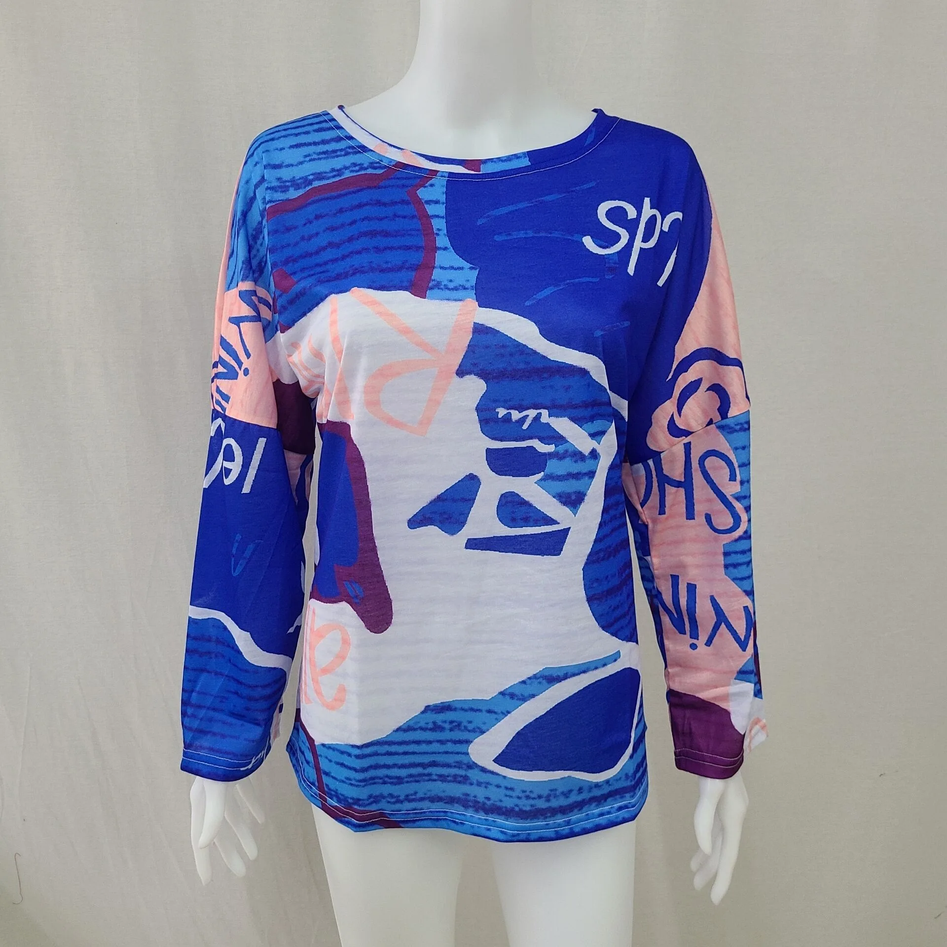 

2021 Summer Women's New Printed Long Sleeve Women's Round Collar T-Shirt Loose Top Long Sleeve Summer Tops for Women T Shirt