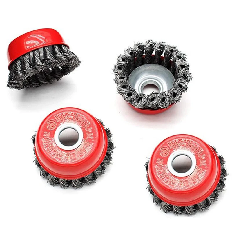 4PC 3 Inch Twisted Wire Wire Wheel Set Bowl-Shaped Disc Twisted Wire Polishing and Derusting Wheel