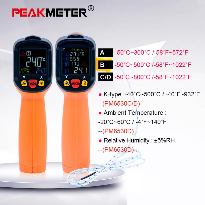 PEAKMETER PM6530 цифровой термометр Бесконтактный ручной инфракрасный термометр цифровой дисплей цветной ЖК-УФ светильник