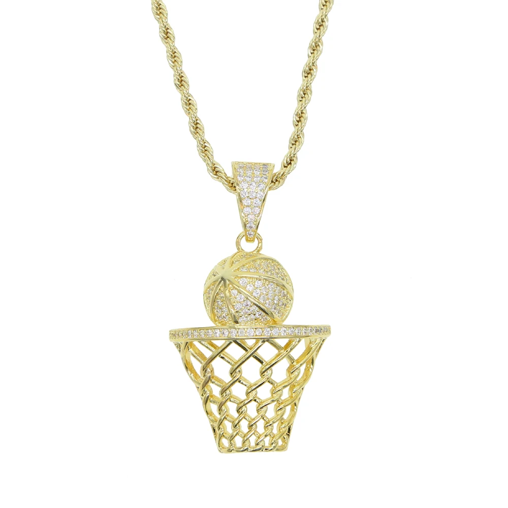

Fashion Hip Hop Basketball Frame Men necklace Zircon Gold / Silver Color Pendant Steel Necklace Basketball Sports Jewelry Gifts