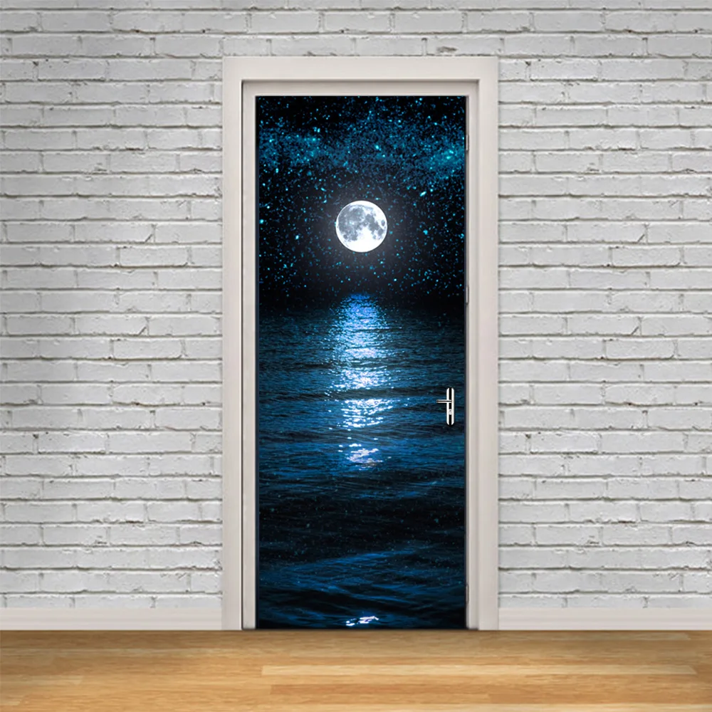 Самоклеющиеся обои ремонт ночной вид DIY ПВХ наклейки на дверь водонепроницаемый вход домашний декор наклейка печать художественное изображение