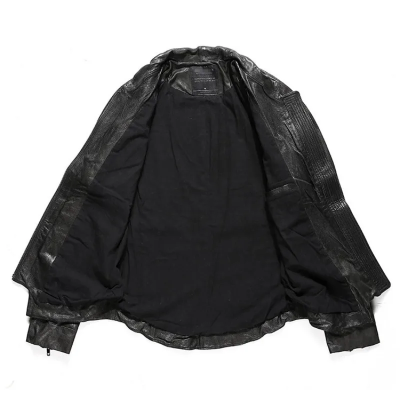 

Winter New 100% Real Leather Jacket Men Street Motorcycle Biker Slim Sheepskin Short Coat Fashion Black Zipper Outerwear S-XL