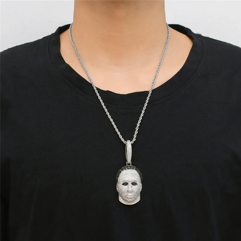 New Fashion Designer Hip Hop Iced Out Cubic Zircon Human Head Mask Pendants Necklace Rock Rapper Jewelry For Men | Украшения и