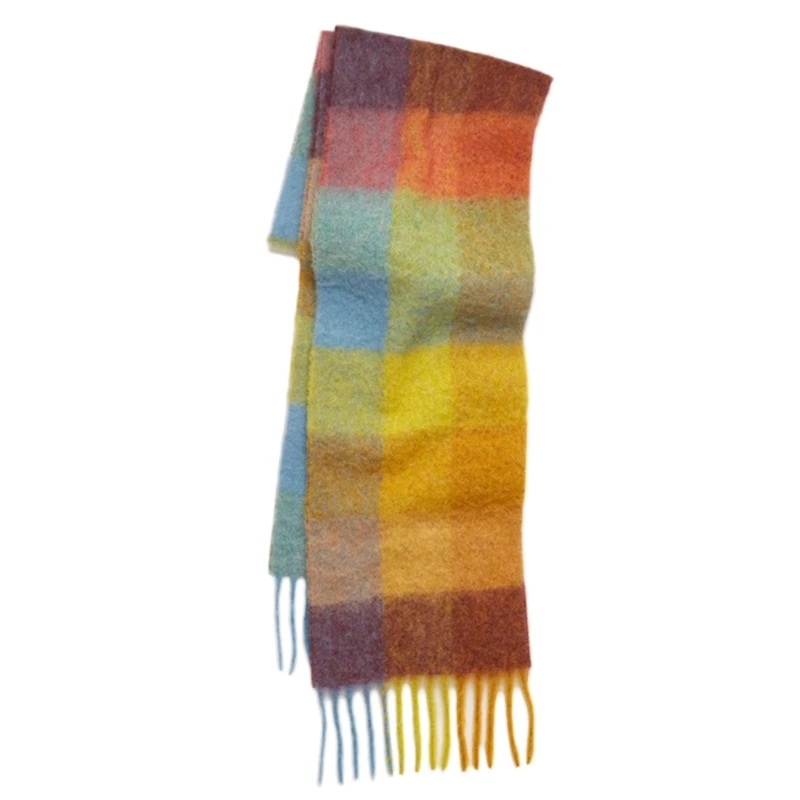 

250x35cm Winter Pashmina Long Scarf Multicolor Rainbow Plaid Checkered Printed Fringe Tassels Shawl Wrap Neck Warmer