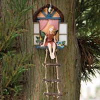 fairy house tree hanging figurine window sitting fairy ladder resin craft statue outdoor ornament for home garden yard art decor
