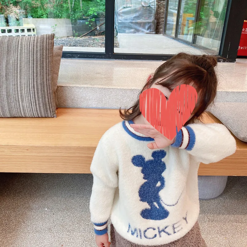 

Mink Velvet Girls Sweater Toddler Boys Winter Leisure Children's Knitted Shirt Cartoon Mickey Disney Kids Clothing