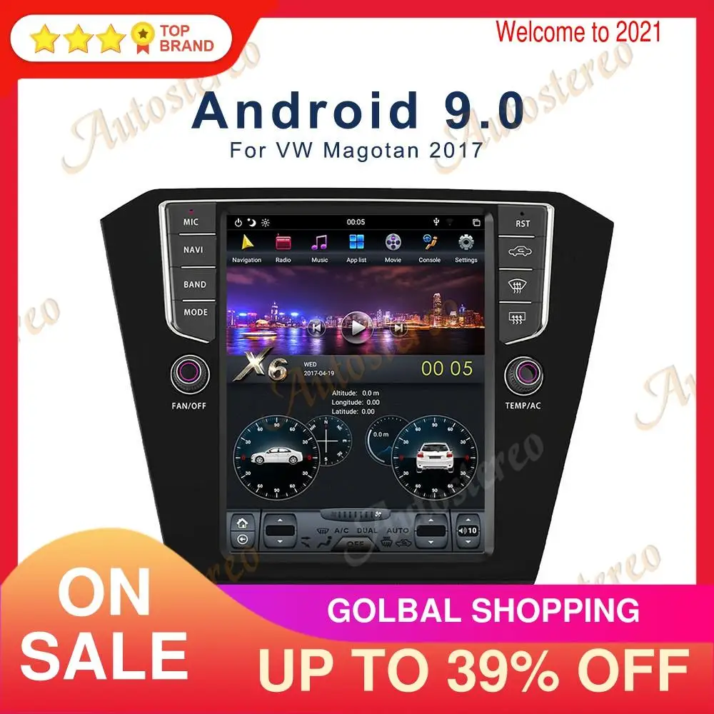 

Android 9.0 6 Core Vertical Tesla Screen Car GPS Navigation For Volkswagen Magotan 2013-2017 Stereo Head Unit Multimedia Player