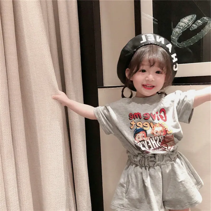 Новинка для девочек одежда девочки с рисунком из мультфильма детская костюмы топ