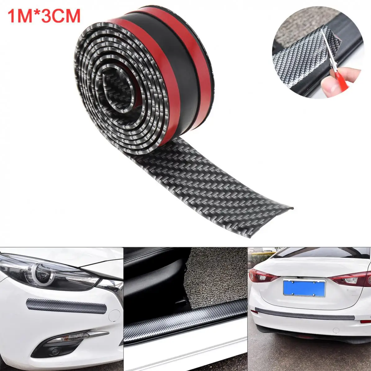 

DIY Universal PVC Carbon Fiber 100CM x 3CM Car Door Pedal Bumper Anti Collision /Friction Protection Sticker