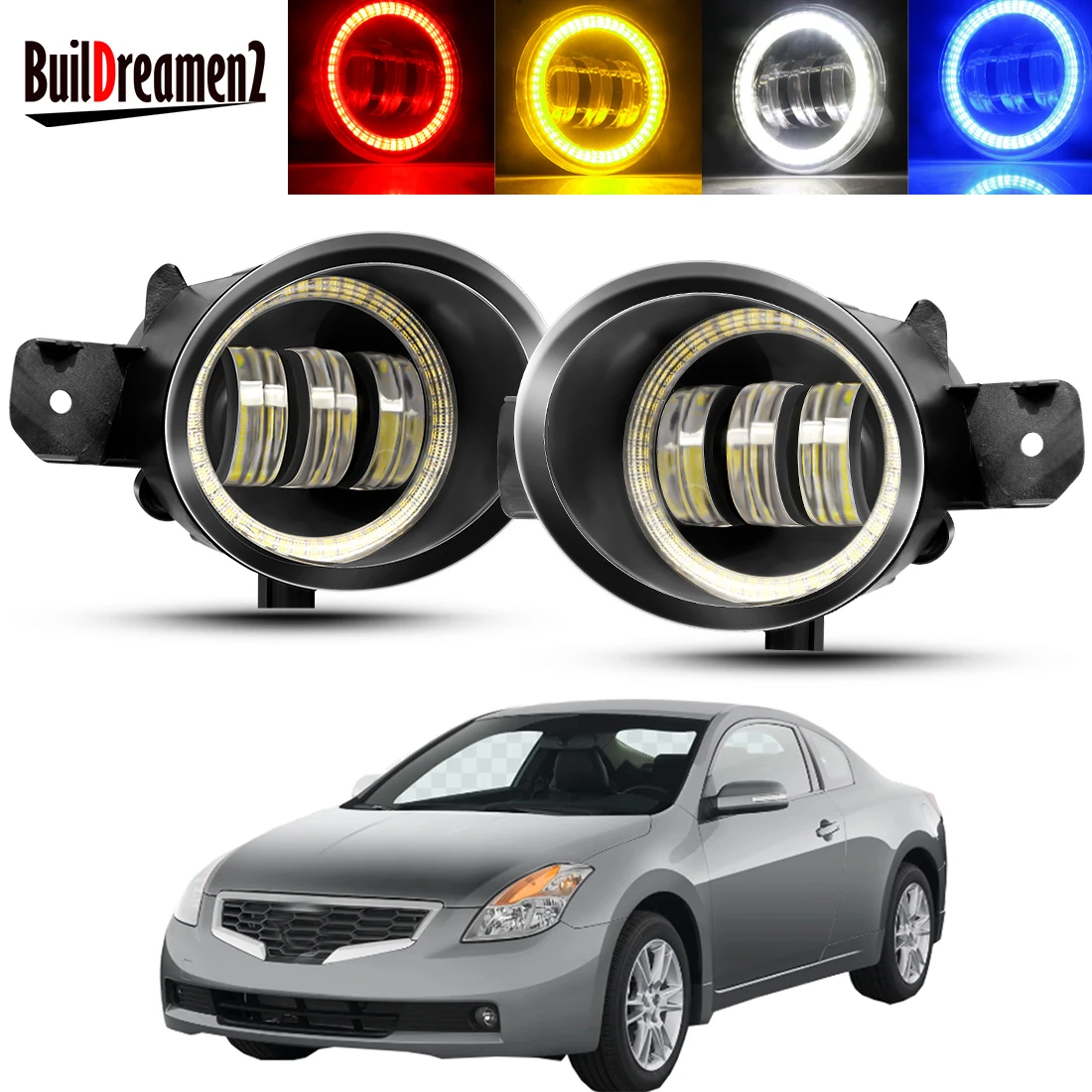 

2 X Car Right + Left Angel Eye Fog Light Assembly For Nissan Altima Coupe 2007-2013 LED Lens Fog Daytime Running Lamp DRL 12V