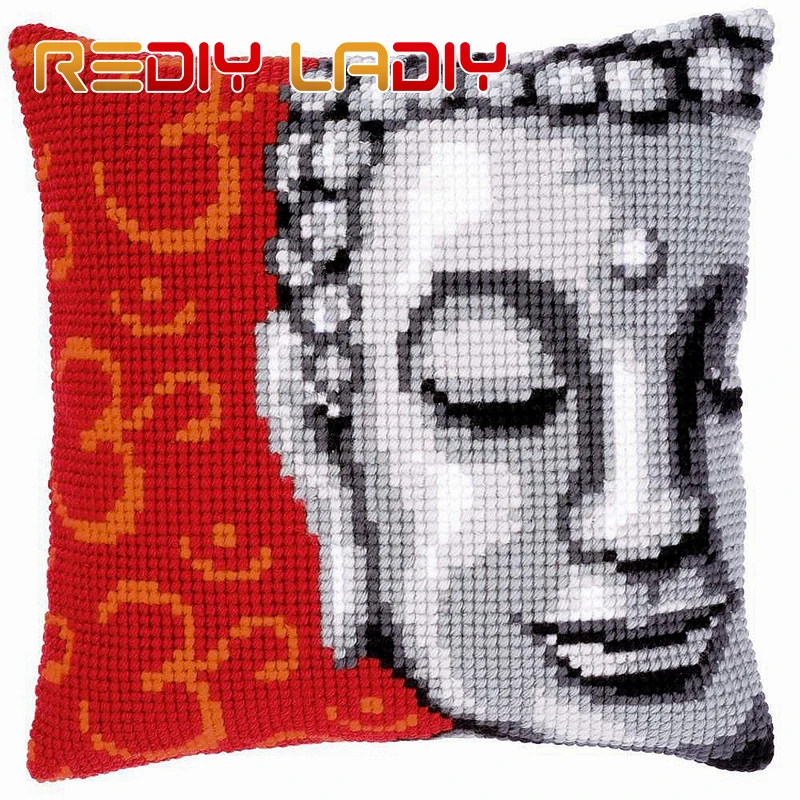 Крестиком чехол для подушки Будды портрет диванные 100% акриловой пряжи Подушка