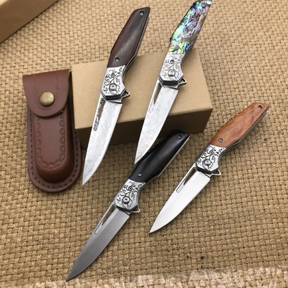 Складной нож из дамасской стали ручка розового дерева изысканный подарок