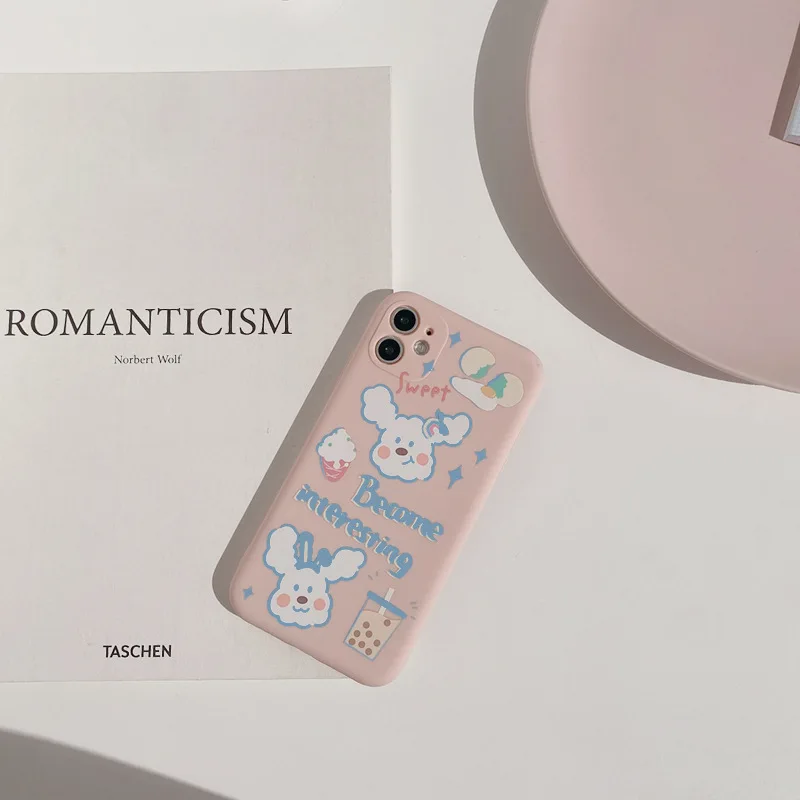 

Pink Cute Cartoon Milk Tea Dog Girl Heart IPhone11ProMax/12Mini/XR/XS/X/8/7 Silicone Transparent Couple Phone Case Wholesale