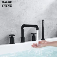 bathtub faucets mixer 4 pcs spout tub sink mixer taps black brass hot and cold water bathroom shower faucet with handshower taps