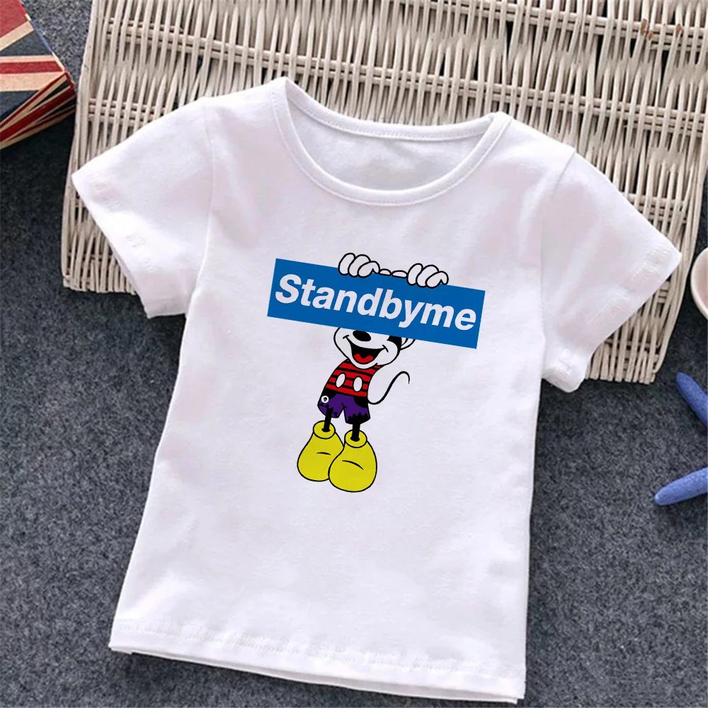 

Standbyme Kids T Shirts Toddler White O-neck Short Sleeve Mickey Mouse Tshirt Harajuku Boy Girl Streetwear Baby Clothes