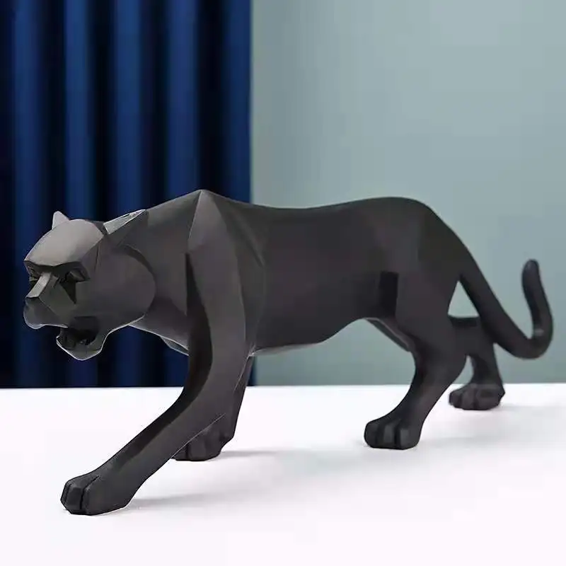 

New 2020 Leopard Statue Figurine Modern Abstract Geometric Style Resin Panther Animal Large Ornament Home Decoration Accessories