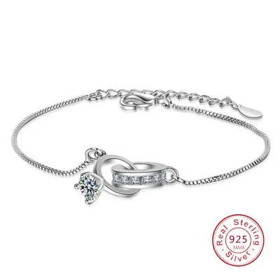

Double Round Circle Micro Zircon 925 Stamp Chain Bracelet for Women Wedding Jewelry 18.5cm Length Wrist Chain Bracelet