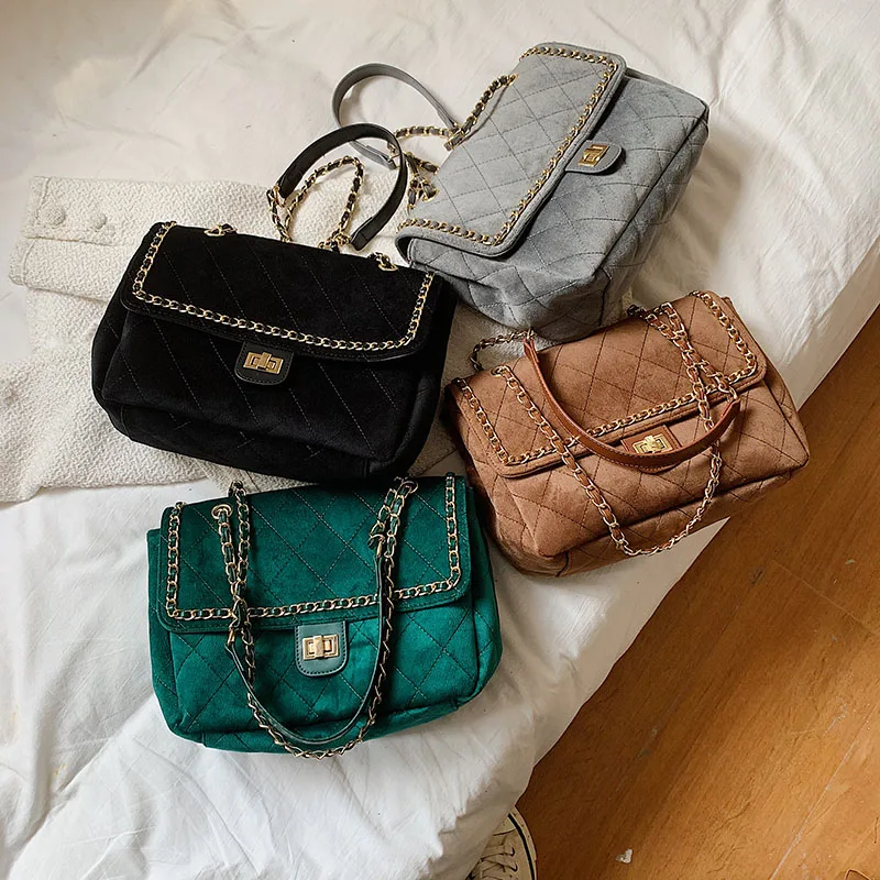 

Small Quilted PU Leather Crossbody Bags for Women 2021 Winter Designer Lady Travel Green Shoulder Purses and Handbags