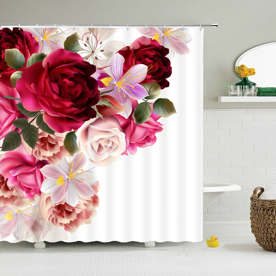 Занавеска для душа с 12 крючками водонепроницаемая моющаяся ткань 3D-принтом