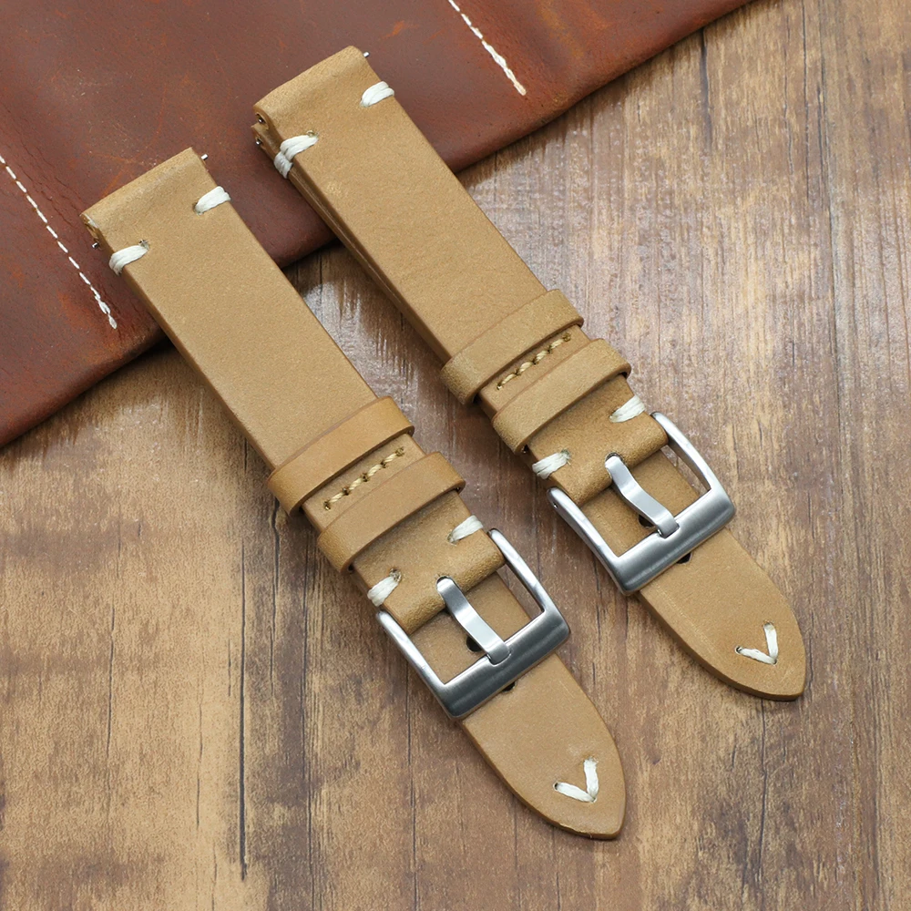 High Quality Genuine Leather Watch Strap Band 18mm 19mm 21mm 26mm Retro Handmade Stitching Wristband Replacement Watch Strap
