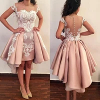 champagne scoop homecoming dress cocktail dress lace appliques high low prom vestidos de fiesta formal special occasion plus