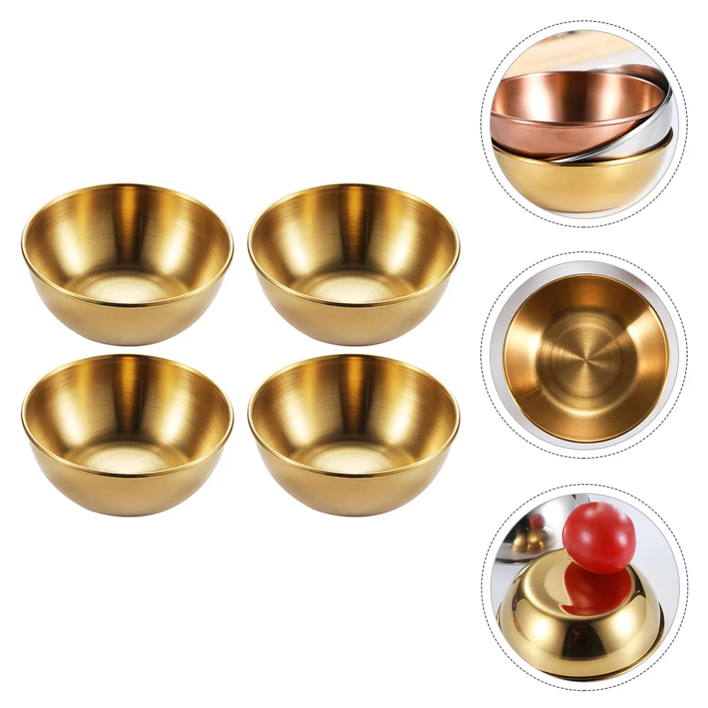 

4pcs Golden Sauce Dish Appetizer Serving Tray Stainless Steel Sauce Dishes Spice Plates Kitchen Supplies Plates Spice Dish Plate