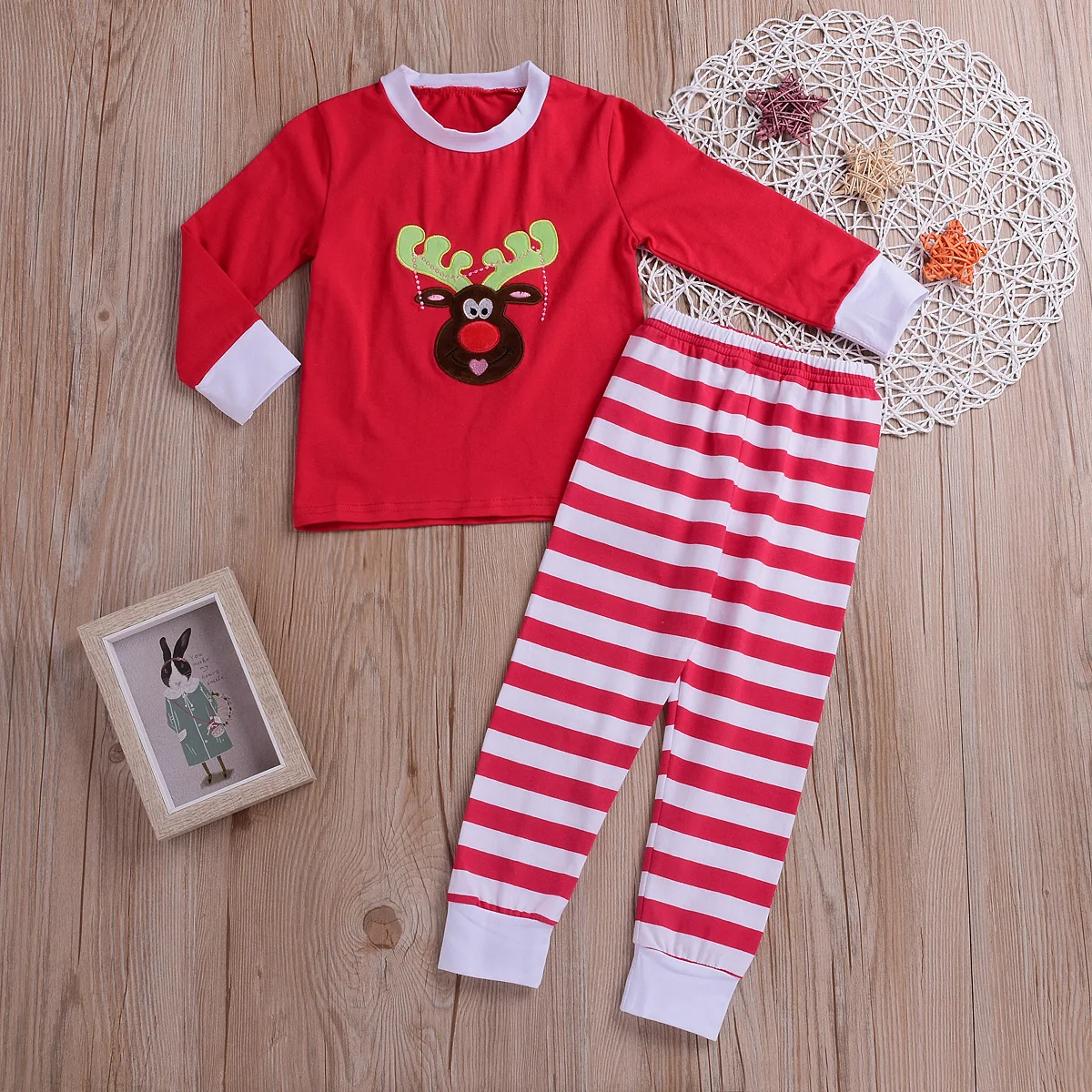 Комплект одежды для мальчиков и девочек повседневный Рождественский комплект из