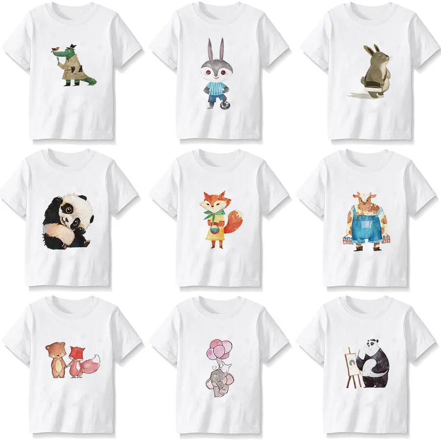 

Summer Kids Boys T Shirt Elephant Rabbit Panda Print Short Sleeve Baby Girls T-shirts Cute Children T-shirt Funny Tee Tops Boy