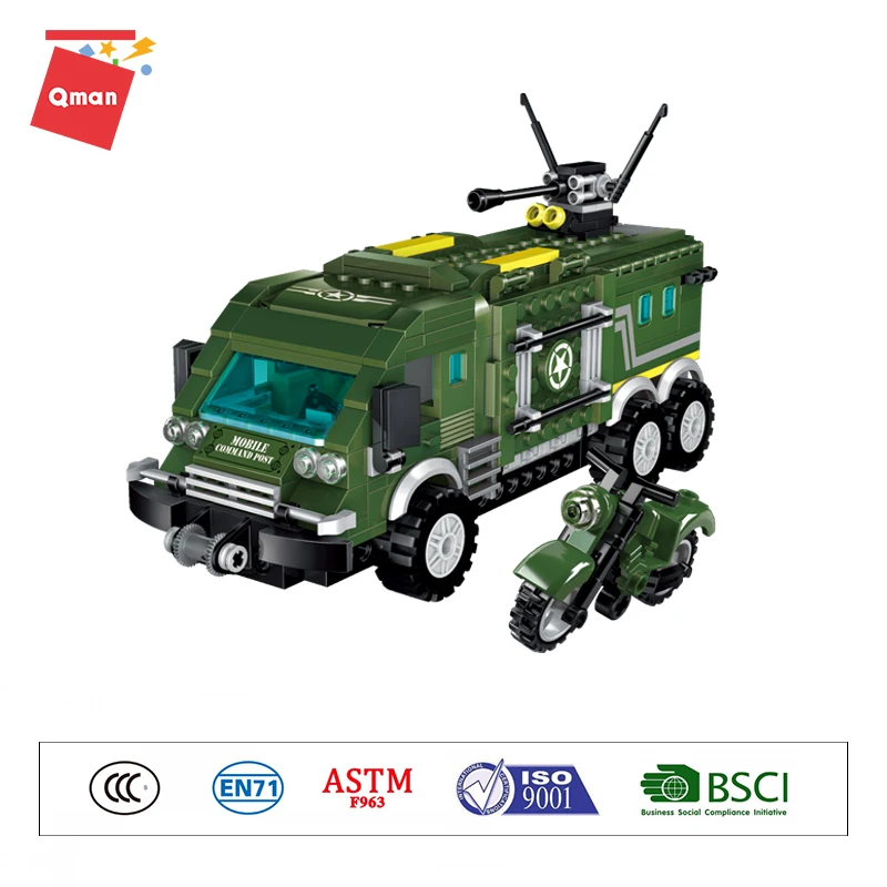 

QMAN 446pcs military fighter attack armoured car building blocks set Toys plane motorcycle 4 figures model educational bricks