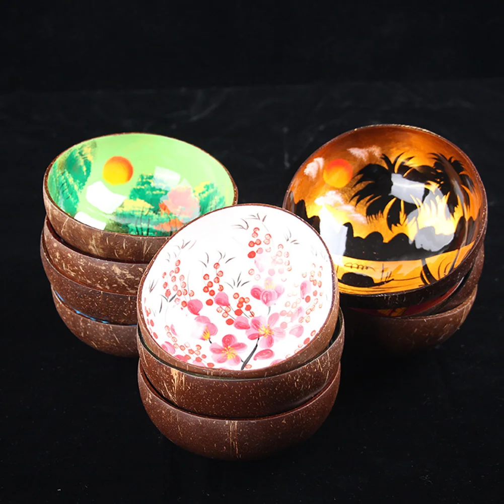 Цветная напечатанная миска из скорлупы кокоса Wodden натуральная чаша ручной