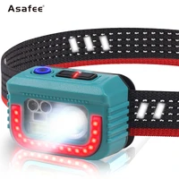 asafee best seller multifunctional three sensor headlight rechargeable ang usb head lamp light 6 mode headlamp