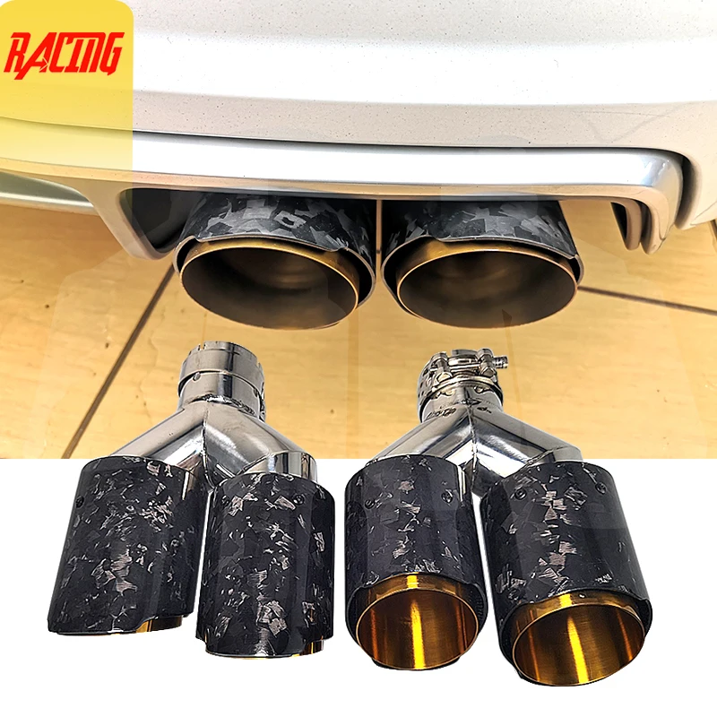 

1 pcs Forged Carbon Fiber Exhaust Dual Tips Gold Stainless Tips for Modify Universal Car Muffler Nozzle Tailtips
