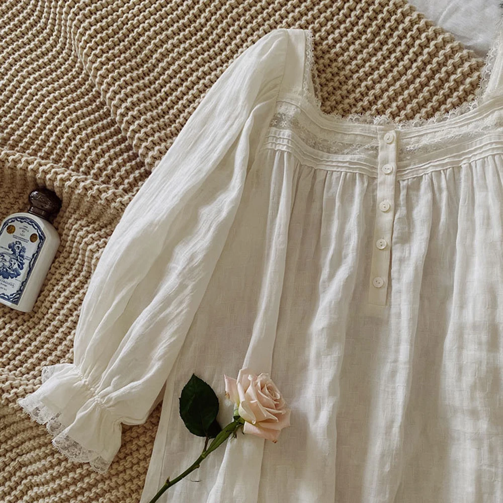 New Arrivals Retro Palace Homewear Women's White Nightdress Spring Autumn Summer Sweet Princess Elegant Vintage Nightgown
