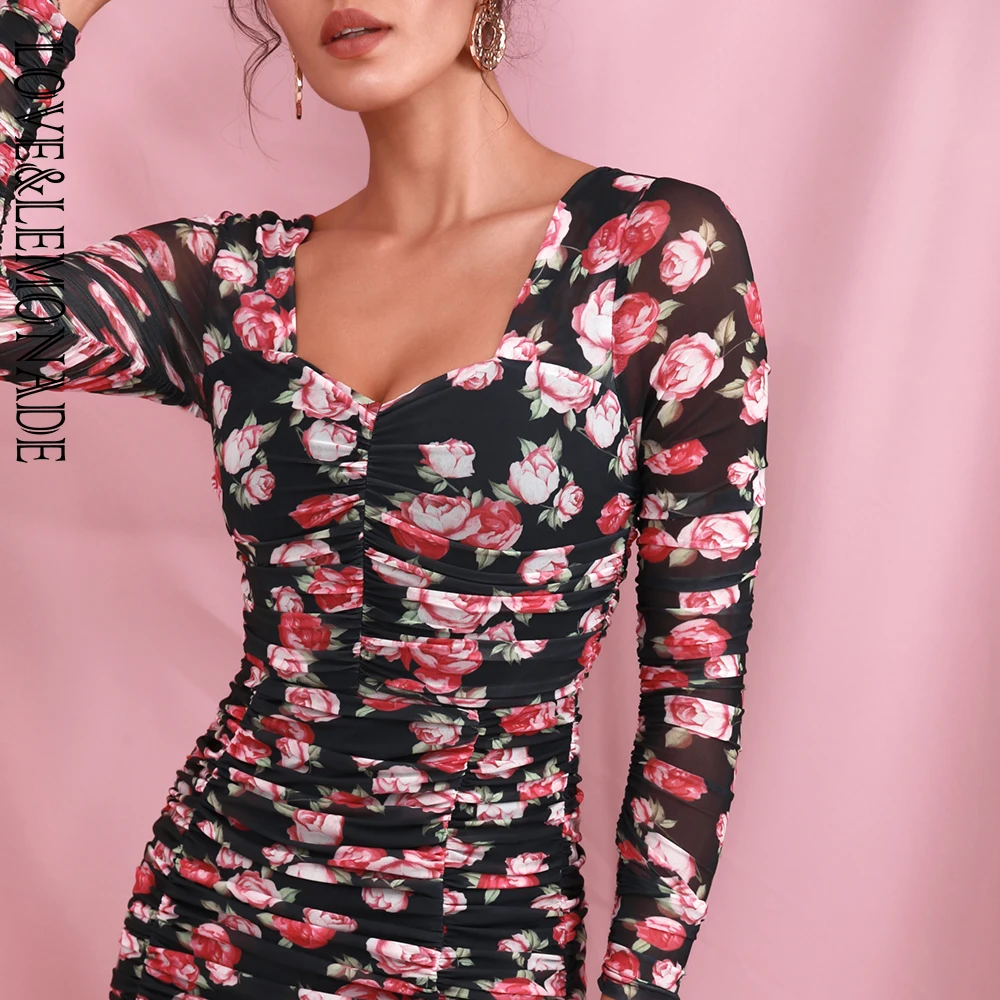 Женское эластичное Сетчатое платье LOVE &amp LEMONADE черное облегающее вечернее выше