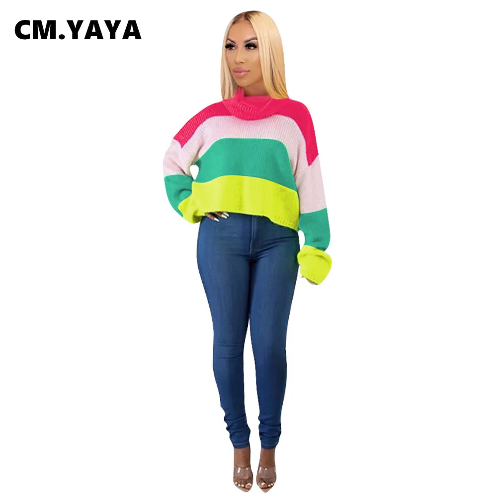 Осенне-зимний женский полосатый свитер CM.YAYA Свитера с длинным рукавом и