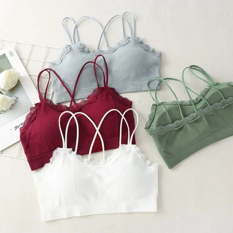 

Women Sling Tube Top Sexy Lace Bra Seamless Breathable Chest Pad Underwear Ladies Solid Color Tube Top