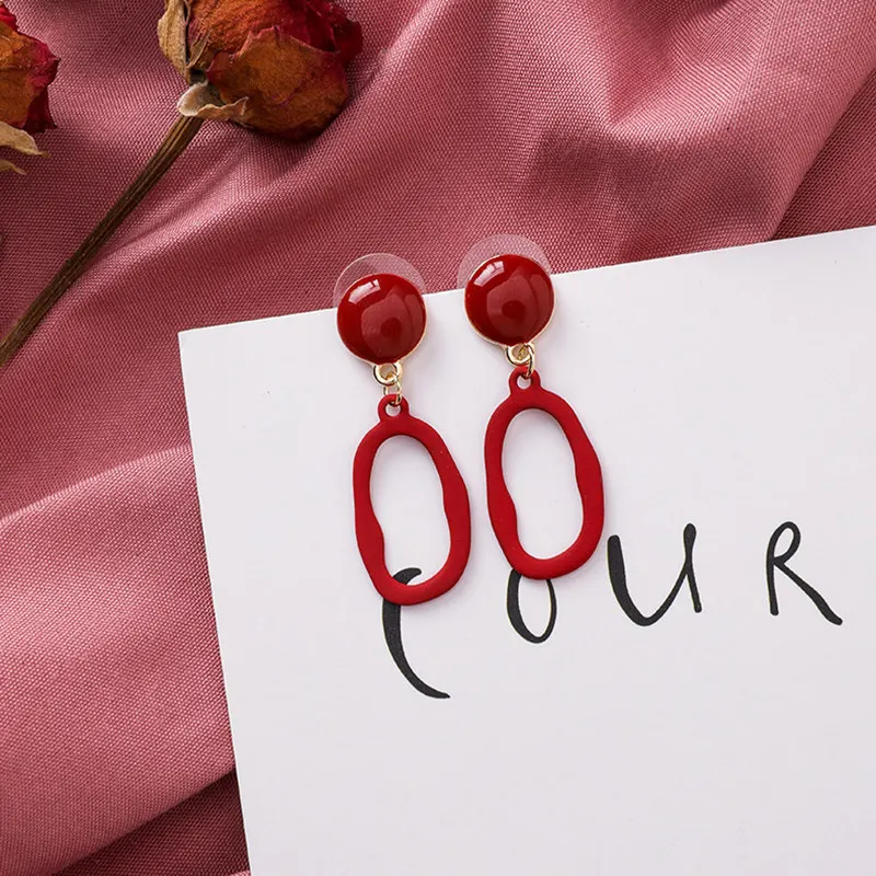 Модные корейские осенне-зимние красные серьги Meatl в форме сердца, круглые Висячие глазури, геометрические Женские Ретро массивные серьги, ювелирные изделия Mujer - Metal Color: Red 11