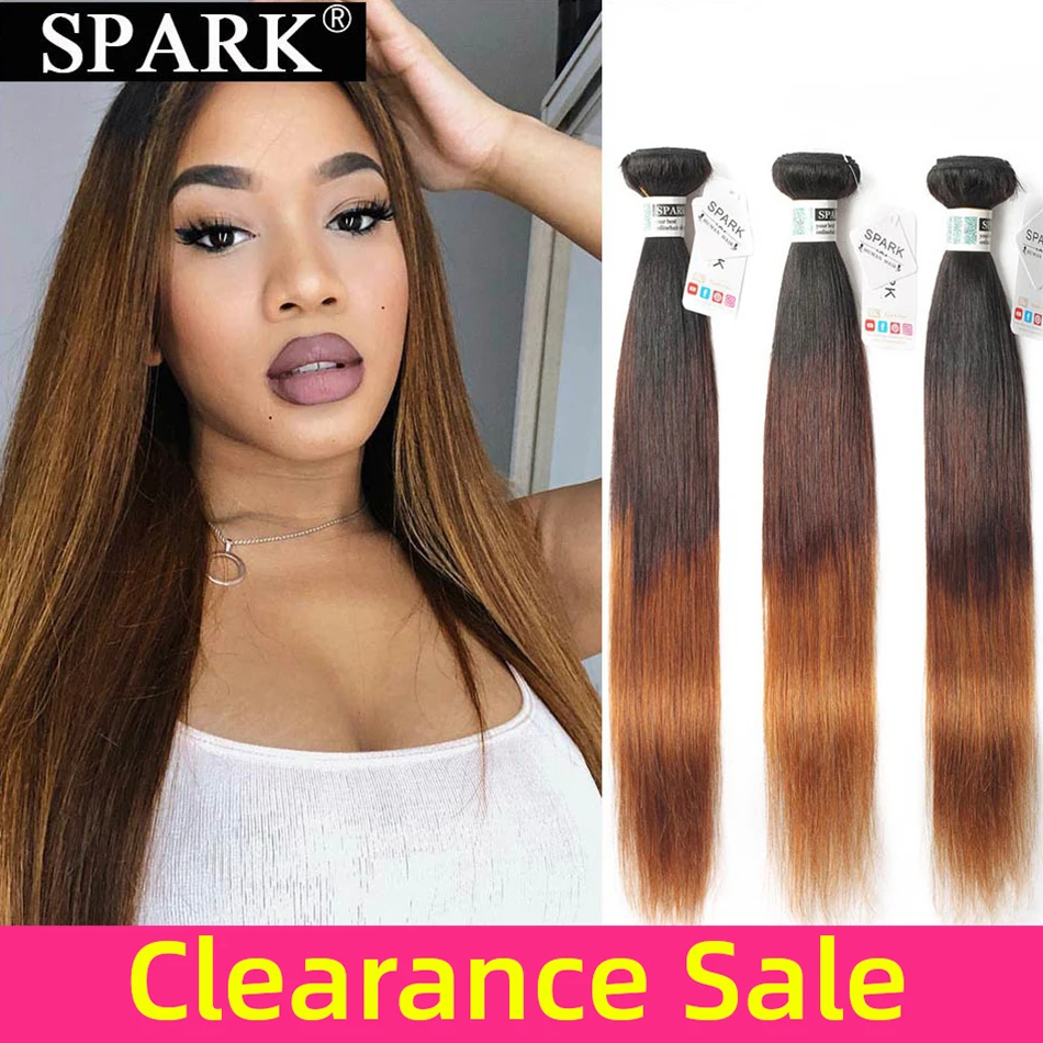 Spark Ombre Brazilian Straight Human Hair 1/3/4PCS Remy Hair Weave Bundles 100% Human Hair Extensions Hair Weaving Medium Ratio
